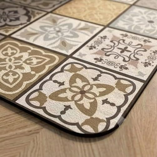 Image of HomeCloud Rubber Kitchen Mats for Floor Set of 2 Pcs | Non-Skid, Soft Absorbent Rugs for Kitchen, Laundry, and Hallway | 120x40cm, 40x60cm| 4mm Thickness (Beige Tan Multi)