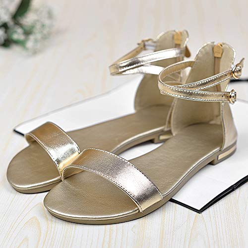 ANUFER Women's Genuine Leather Crossing Ankle Straps Sandals Flat Open-toe Back Zipper Summer Pumps Shoes4