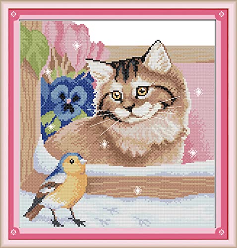 Peinture au diamant 5D oiseau et chat | Kit broderie strass complet 30x40 cm