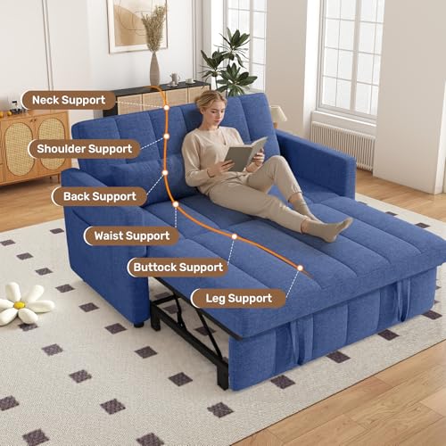 Image of Nebuaegis Sleeper Sofa Bed,3-in-1 Convertible Pull Out Couch with Adjustable Backrest for Living Room,Loveseat Sofa Bed with Side Pockets,Easy Assembly,Blue,1 PCS