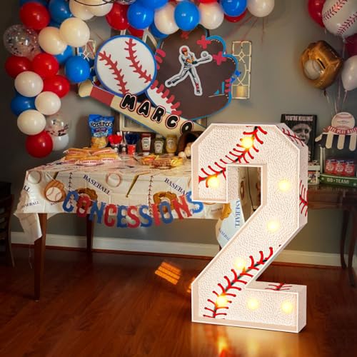 Image of Imprsv Baseball Birthday Decorations, 3ft Marquee Numbers 2 Party Decor