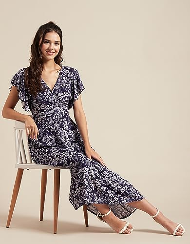 Image of Moomaya Women's Printed Dress, V-Neck, Short Sleeves, Ruffled Midi Summer Dress