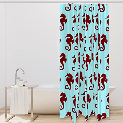 Rideau de douche bleu hippocampe imperméable et lavable avec crochets inclus