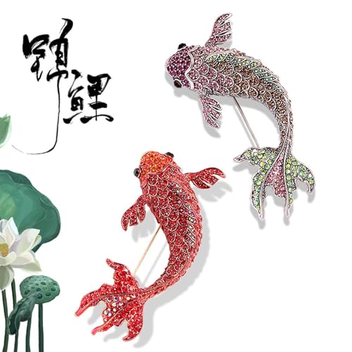 Image of Gold Fish Brooches for Women Marine Animal Red Koi Fish Carp Rhinestone Brooch Lovely Enamel Vintage Personalized Large Brooch Lapel Pin Gifts