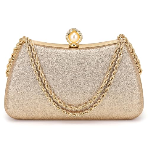 SUIKIHUM Luxury Glitter Clutch Purse for Women, Sequin Evening Bag with Pearl, Sparkly Wedding Handbag for Bride Party Formal, Champagne by SUIKIHUM - Used condition - CA$13.20