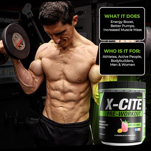 Image of X-CITE Pre-Workout by ATHLEAN-X - Enhanced Formula with Beta-Alanine, Creatine & Caffeine for Ultimate Energy, Endurance, Focus & Muscle Pump, NSF Certified for Sports (Sunny Pink Lemonade)