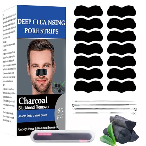 80 Patchs Point Noir, Bandes de Retrait de Points Noirs pour Homme, Patchs Anti-Points Noirs, Patch Point Noir Nez pour Tous Types Peaux, Gardent la Peau Claire et...