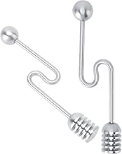Colher de mel 2 unidades, colheres de mel e xarope Colher de mel curva Varinha agitador doméstico de aço inoxidável para sobremesa Colher de mel agitador Vara de mistura Ferramentas de cozinha