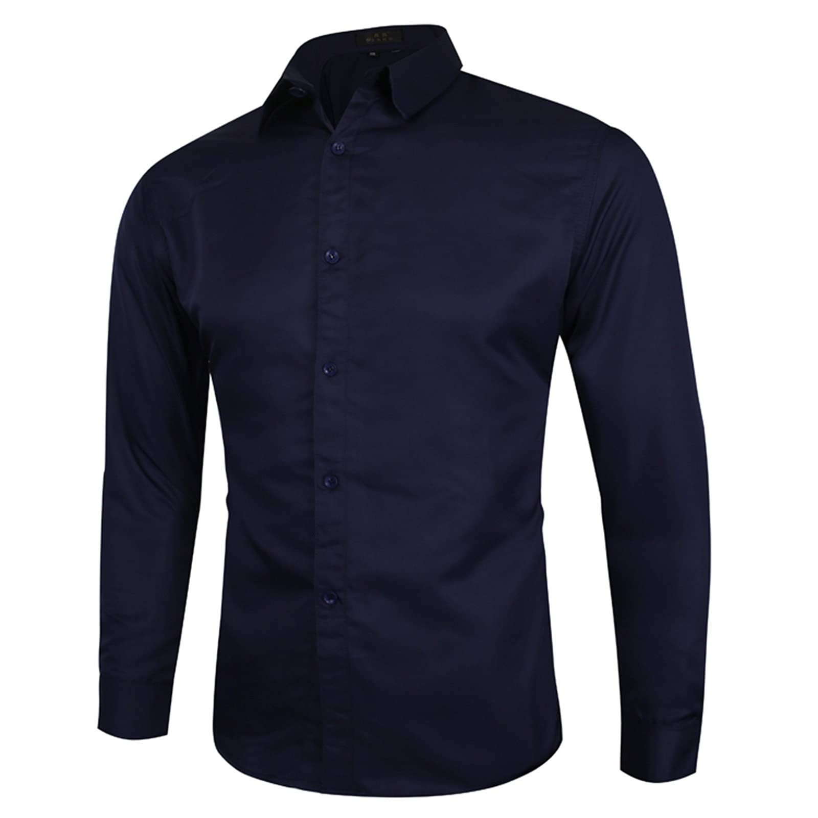 Dress Shirt for Men Long Sleeve Button Down Stand Collar Casual Business Top Cotton Stretch Wrinkle-Free Formal Shirt