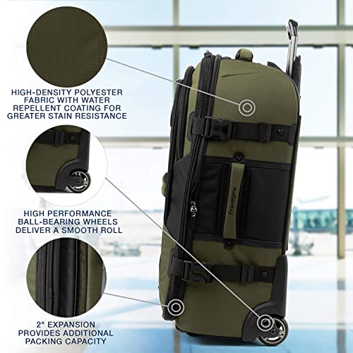 Image of Travelpro Unisex-Adult Bold-Softside Expandable Rollaboard Upright Luggage, Olive /Black, Checked-Medium 25-Inch