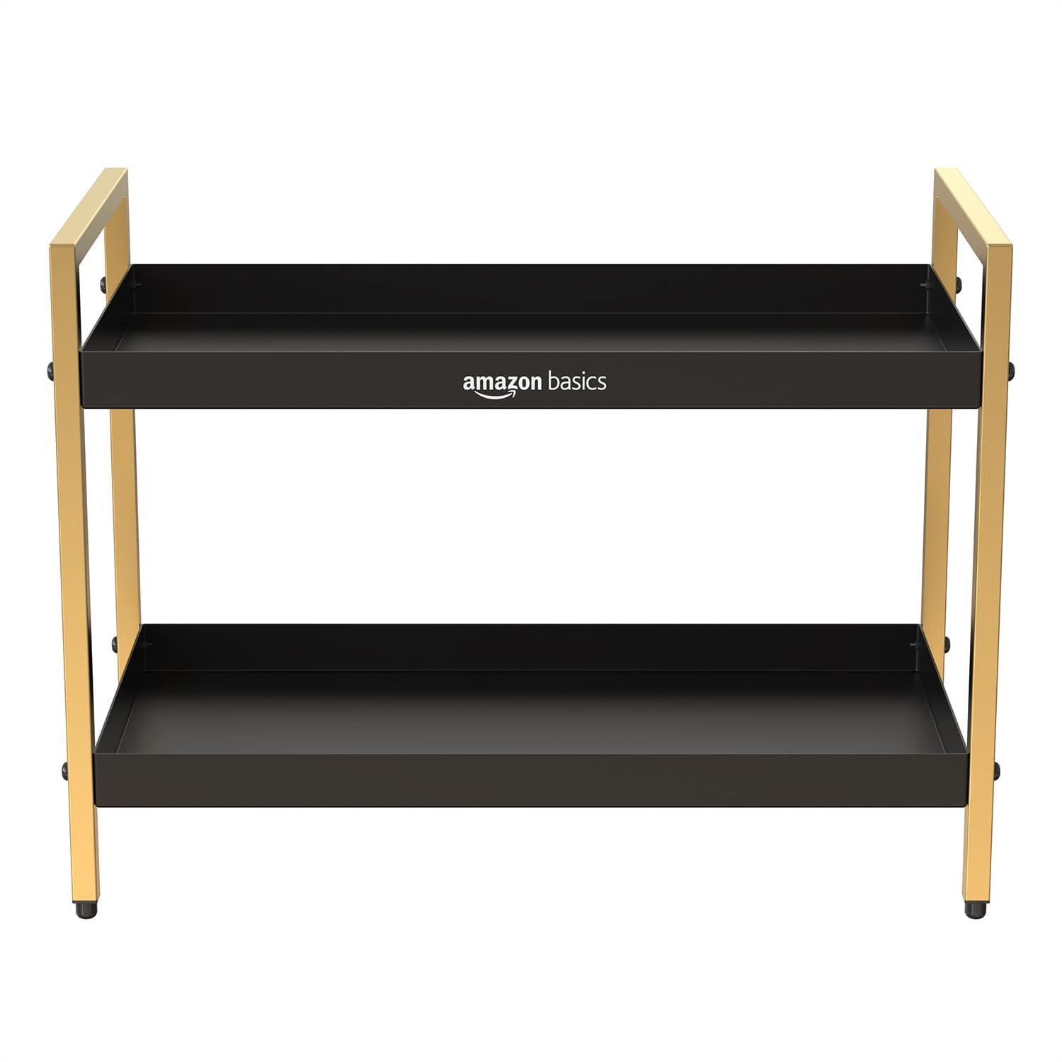 Amazon Basics Modern 2-Tier Metal Organizer Rack for Kitchen, Bathroom, Living Room & Vanity | Black & Gold | Space-Saving Countertop Storage Shelf (20D x 40W x 30H cm)-image-36
