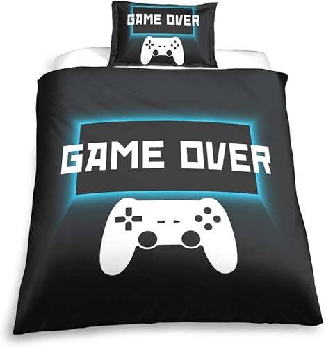 Suncloris Juego de funda de edredón 3D negro Gamepad de lujo chic moderno juego de control de videojuegos juego funda de edredón con funda de