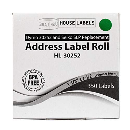 Houselabels Compatible Dymo 30252 Green Address Labels (1-1/8" X 3-1/2") Compatible With Rollo, Dymo Lw Printers, 6 Rolls / 350 Labels Per Roll #TOP6