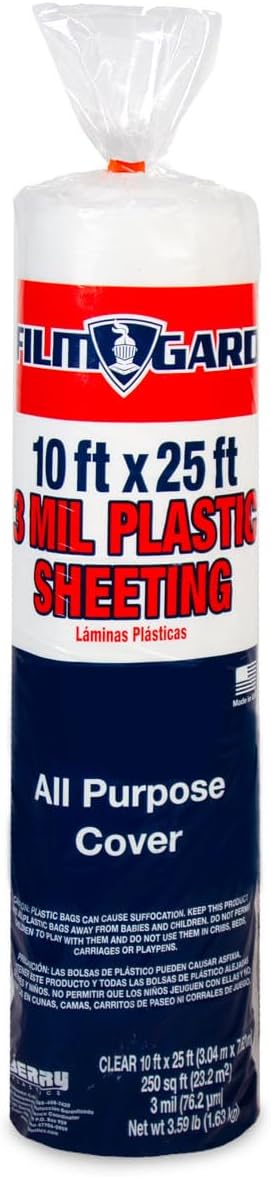 626161 Consumer Plastic Sheeting 10’ Width x 25’ Length x 4 mil thick, Black