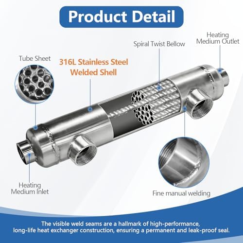 300K BTU Stainless Steel 316L Pool/Hot Tub/Spa Heat Exchanger Same Side Ports 2" and 1 1/2" FPT - 2