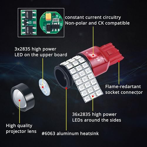 Alla Lighting Upgraded T20 7440 7443 LED Strobe Brake Lights Bulbs, Red Flashing Stop Lamps, W21W 7440LL 7443LL Strobe LED Taillights Replacement for Cars, Trucks, SUVs, Vans - Image 6