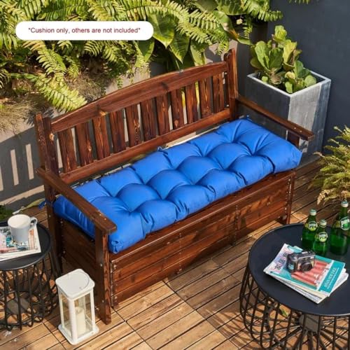 Navy Blue Rectangle Outdoor Cushions for Patio Furniture & Bench with Ties for Attachment | 51'' W X 18'' D X 4'', Tufted & Reversible Weather UV Resistant & Waterproof Cushion