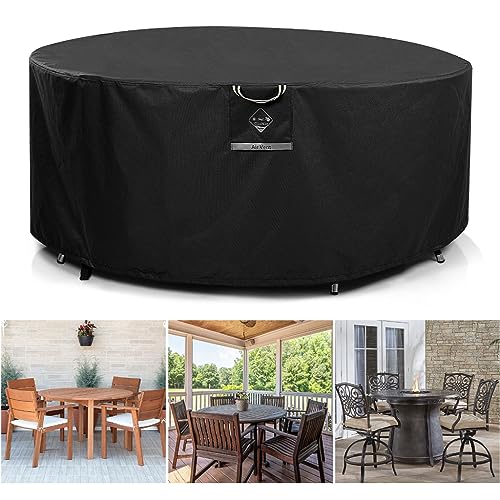 Paswith Outdoor Patio Furniture Covers Waterproof 600D Strong Tear Resistant Round Patio Table Cover, Patio Furniture Covers Windproof UV & Fade Resistant, For Patio Table And Chairs(96\"DIAx28\"H)