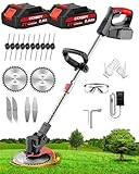 Rasentrimmer Mit Akku Für Makita Rasentrimmer, 3 in 1 Akku Rasentrimmer mit 2x2000mAh Batterie Und 4 Arten Klingen, Akku Freischneider für Rasen, Garten