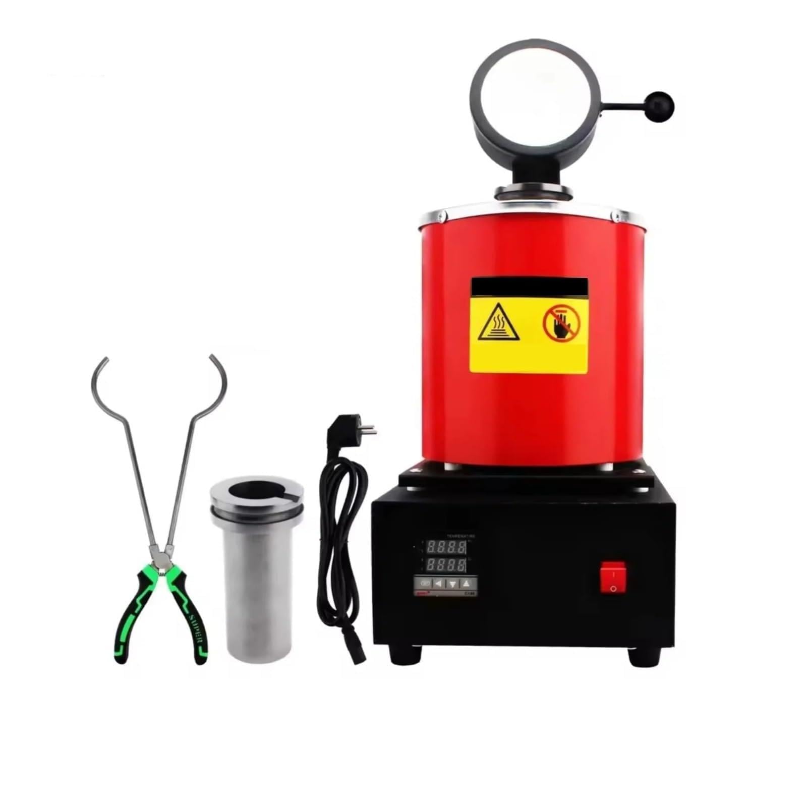 2KG 3KG 1400W Cyfrowy piec do topienia złota 1100℃ Rafinacja metali szlachetnych Srebro Miedź Aluminium Biżuteria Narzędzia odlewnicze Sprzęt Przemysłowy, Handlowy(3KG Red)