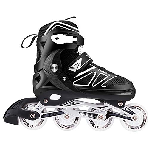 Preisvergleich Produktbild Inline Skates Maedchen Verstellbar Roller Blades Erwachsene Damen Herren LED Inlineskater Kinder Jungen Anfänger Sport Outdoor Fitness,Black-L39-42
