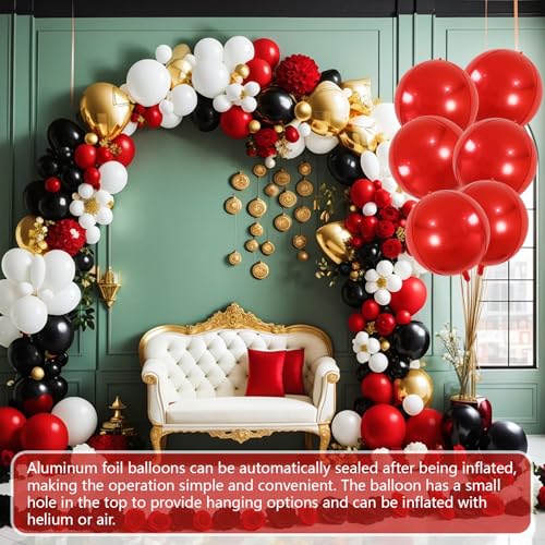 Image of Large Metallic Red Balloons 22 Inch Pack of 6 360 Degree 4D Round Red Metallic Balloons Red Chrome Balloons Red Foil Balloons Perfect for Christmas Decorations Party Balloons