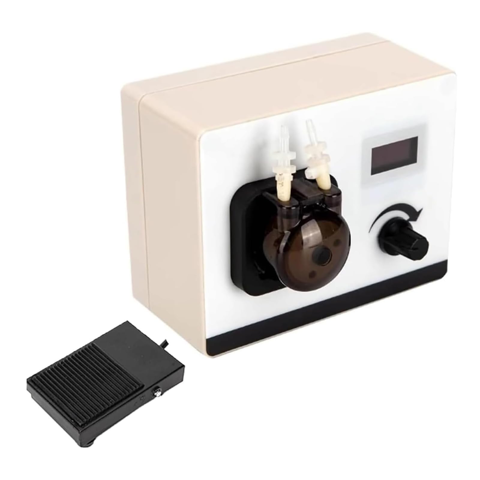 Intelligente Schlauchpumpe, Labordosierpumpe, einstellbarer Durchfluss 0-40 ml/min, OLED-Display, Fußschalter, Silikonschlauch für Labor und Aquarium