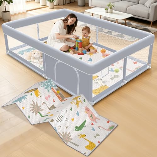 Image of XVISHX Baby Playpen with Mat, 65 x 50 Inch Play Pen Playards, Playpen for Babies and Toddlers, Baby Playard for Indoor & Outdoor Active Center Game Fence, Skin-Friendly Fabric and Soft Breathable Mesh