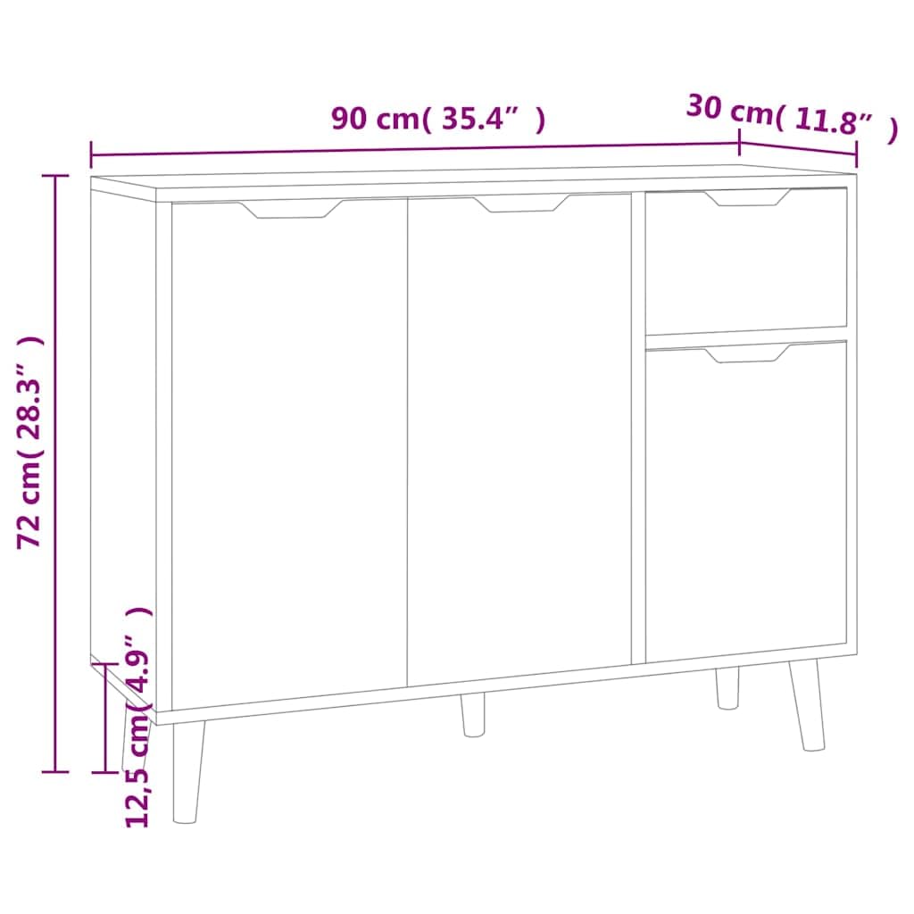 Credenza nera, 90 x 30 x 72 cm, comò