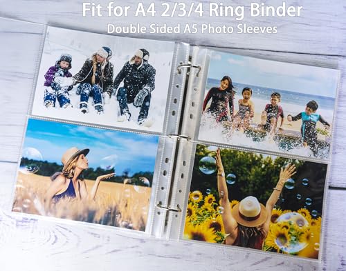 30 Pack 120 Pockets A5 Photo Sleeves for A4 2/3/4 Ring Binder, Ultra-Clear Double-Sided 2 Pocket 219x152 mm Photo Page Protector, Top Loading Photo Album 6x8 Refill Pages image 7