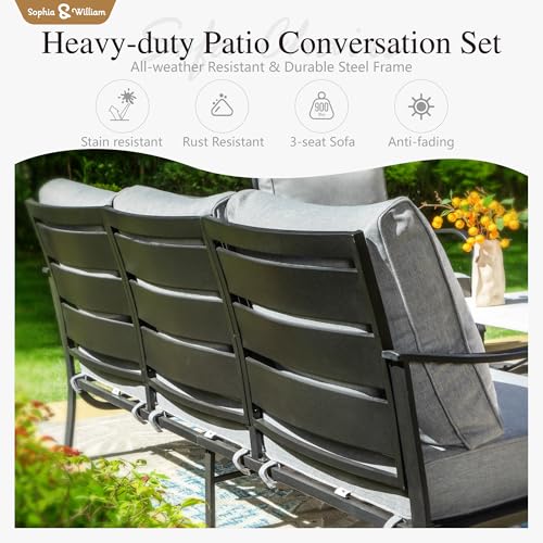Sophia-William-Patio-Furniture-Sets-for-9-with-45-Gas-Fire-Pit-Table-Outdoor-Conversation-Sets-8-Pcs-2xSofa-Chairs-2xSwivel-Cushion-Chairs-1×3-Seat-Sofa-2xOttomans-for-Porch-Poolside-Grey Sophia William Patio Furniture Sets for 9 with 45 Gas Fire Pit Table Outdoor Conversation Sets 8 Pcs 2xSofa Chairs 2xSwivel Cushion Chairs 1×3 Seat Sofa 2xOttomans for Porch Poolside Grey