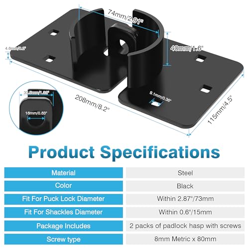 Image of IRONWALLS Puck Lock Hasp Black 2 Packs, Heavy Duty Lock Hasp for Hidden Shackle Padlock Diameter Within 2-7 /8 inch /73mm, Steel Puck Lock Holders Brackets for Shipping Container, Trailers Doors