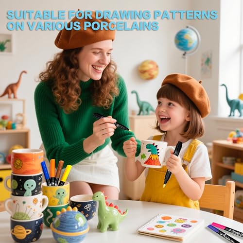 FloraVigo Keramikstifte, spülmaschinenfeste Porzellanstifte, 12 Farben wasserfest, Keramikmalset, geeignet zum Zeichnen von Mustern und Designkreationen auf Porzellan