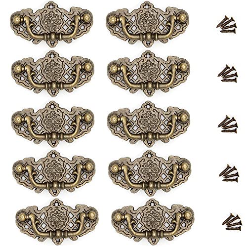 WANLIAN 10-Pack 1.5" Droop Bail Dresser Drawer Pulls Handles Vintage Antique Bronze Cabinet Retro Knobs Handle 67mm (10