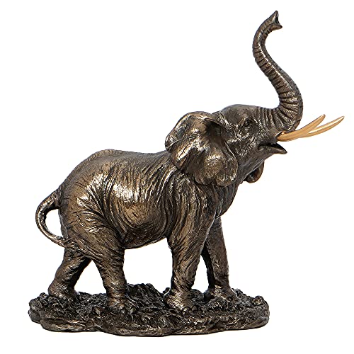 Image of eCraftIndia Handcrafted Resin and Bronze Trunk Up Elephant Statue | Animal Figurine Decorative Showpiece for Home, Living Rooms, Office, Entryways, Or Libraries for Elephant Lovers