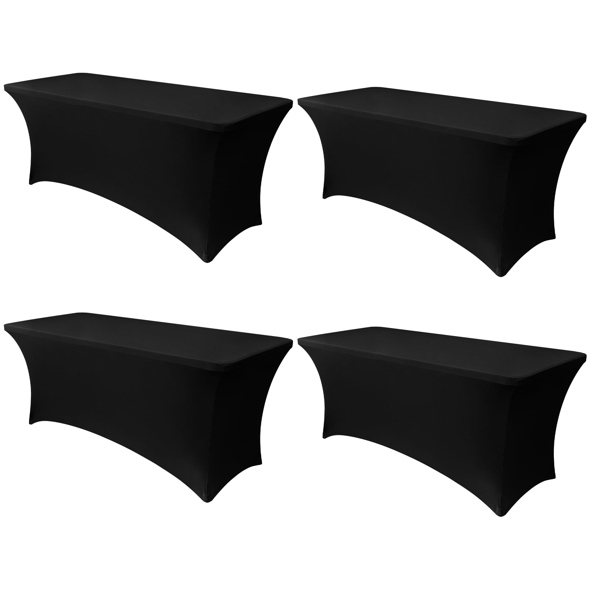 Obstal 6ft Stretch Spandex Table Cover - 4 Pack Universal Rectangular Fitted Tablecloth Protector for Wedding, Banquet and Party, Black
