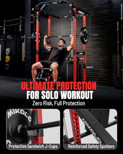 Image of Mikolo K6 2.0 Power Cage, Power Rack with Cable Crossover System, 2000LBS Squat Rack with LAT Pull Down System, Functional Trainer with Aluminum Pulley System for Home Gym