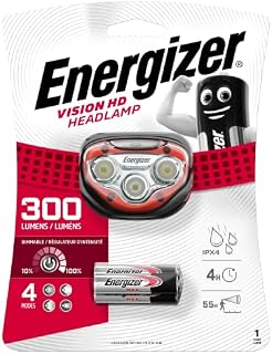 Energizer Vision HD Head Torch, Bright Headlamp, Water Resistant, Lightweight for Indoor and Outdoor Activities, Batteries Included