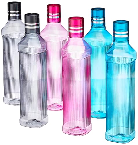 Amazon Brand - Solimo Unbreakable Round Plastic Water Bottle | Leak Proof | BPA Free | Ideal for Gym, Office, Home, Travel, College | 1 Litre Each | Set of 6 | Multi-Colour (B0D3GTD5MP) Amazon Price History, Amazon Price Tracker