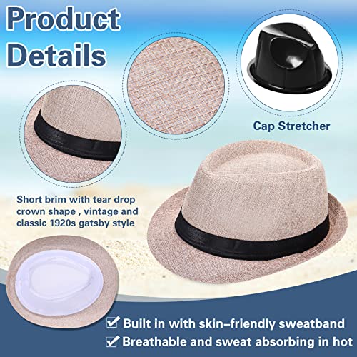 Image of Lasnten 16 Pcs Fedora Style Hat Bulk Men 1920s Gangster Short Brim Panama Cap Women Party Costume, Circumference 60 cm(Creamy White)