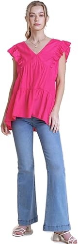 Umgee Blusa tipo túnica con volantes escalonados de Estados Unidos, rosa intenso