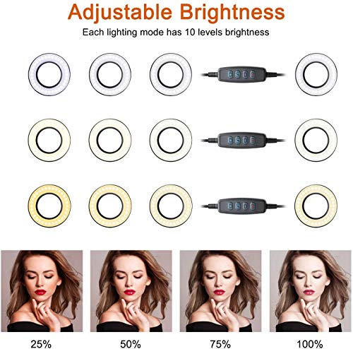 ZAFUAZ Selfie Ring Light with Cell Phone Holder Stand for Live Stream/Makeup, Mini LED Camera Lighting with Flexible Arms Compatible with iPhone/Android