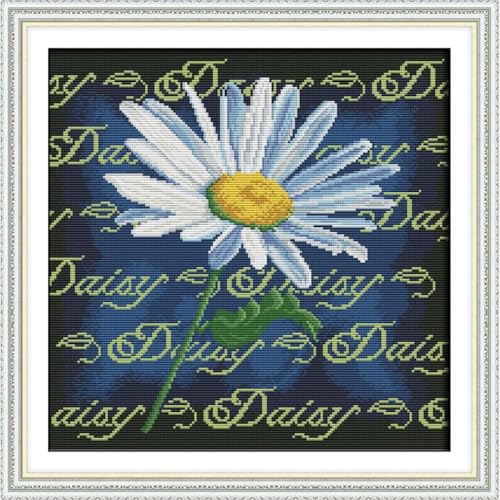 Image of JOYSEWING Flower Pre-Printed Pattern Cross Stitch for Beginners Stamped Kits Printed Easy Embroidery Kits DIY Craft Kits Blooming Daisies Home Decor Canvas (Daisy(11CT) 19.69 x19.69 inch)