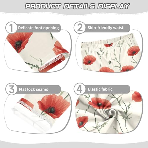 Girls Leggings Poppy Flower Leaves Soft Toddler Leggings for Girls Kids Pants Size 4T-10T3