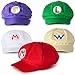 Produktbild Katara 1659 - Super Mario Luigi Wario Waluigi Fünf Mützen Set, Kostüm Fasching Karneval Halloween, Rot Grün Gelb Lila