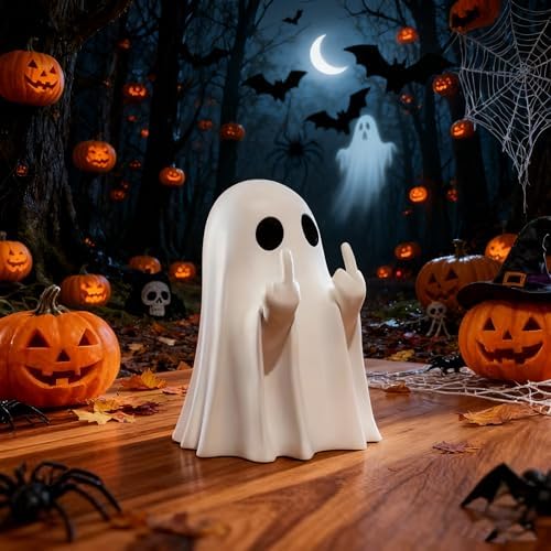 Playful Halloween Ghost Figurine - Cute Haunted Decor for Tabletops, Shelves & Gifts | Funny Ghost Statue Home Accessory Halloween Ghost