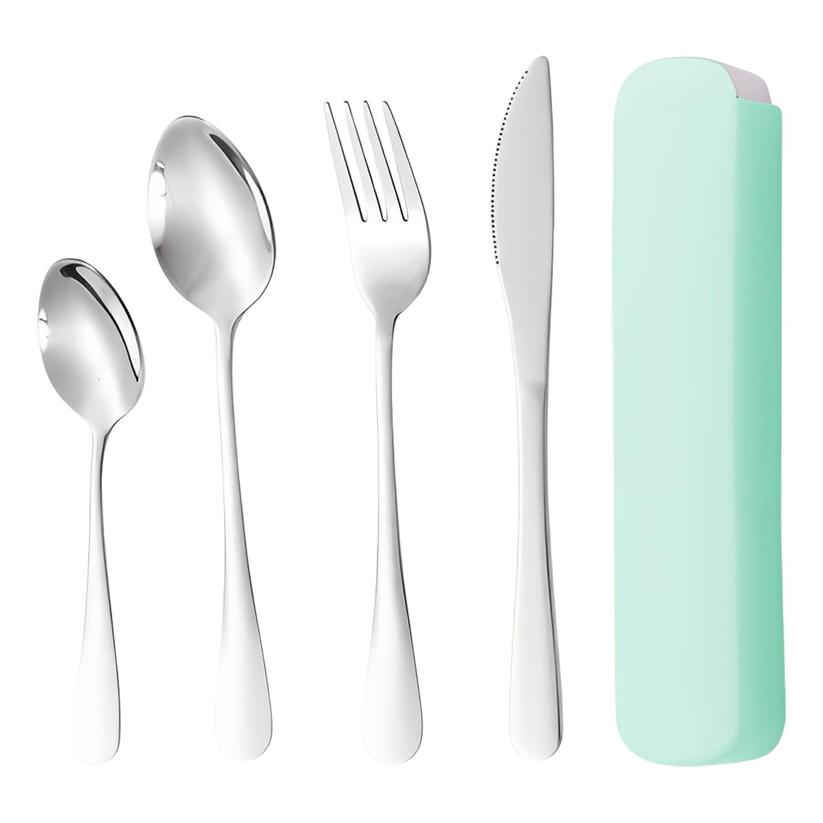 4 Pcs Reusable Stainless Steel Flatware Set with Case - Portable Cutlery for Outdoor Picnic Lunch
