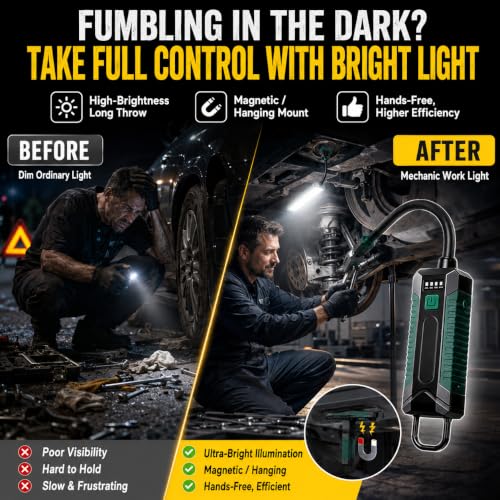 Image of LETOUR Rechargeable LED Work Light 500Lumen with Flexible Gooseneck 360 Rotate Mechanic Grill Light, Built in 2000mAh Battery for Car Repair, Emergency, Camping, Outdoor & Mechanics Tools