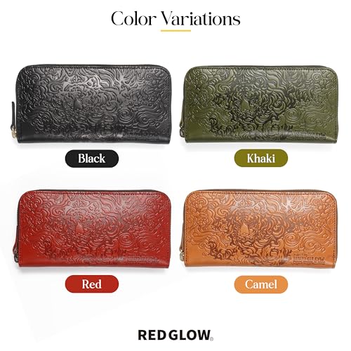 Red Glow RG-008 Men's Long Wallet, Made in Japan, Tochigi Leather, Genuine Leather, Round Zipper, Tiger Pattern (Red)4