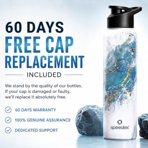 Image of Speedex Stainless Steel Water Bottle 1 Ltr (1000ml), BIS Approved, Leak-Proof Sipper Cap, Ice Marble Printed Design, Office, School, Travel, Daily Use, Men, Women, Boys, Girls, Kids, Set of 4